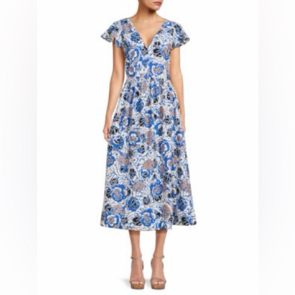 TANYA TAYLOR Kate Floral Midi Flared Dress (104)